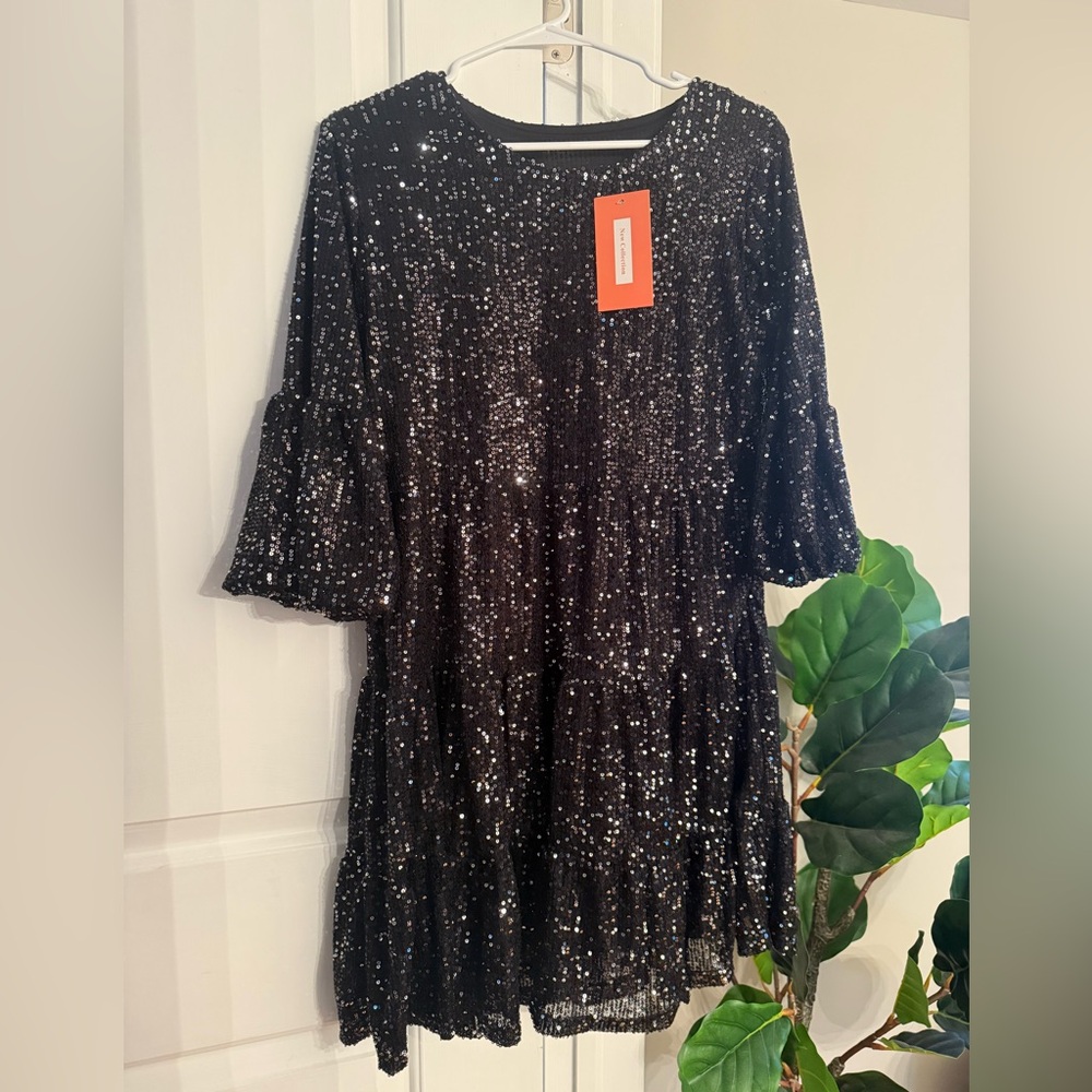 Black Sparkle Flounce Dress